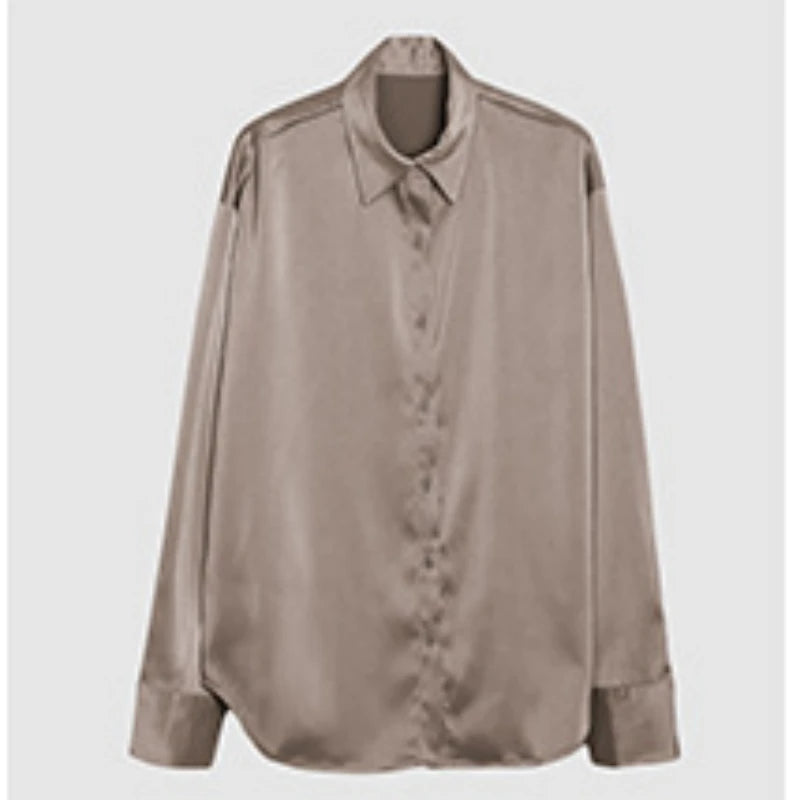 Women's Button Up Satin Silk Shirt