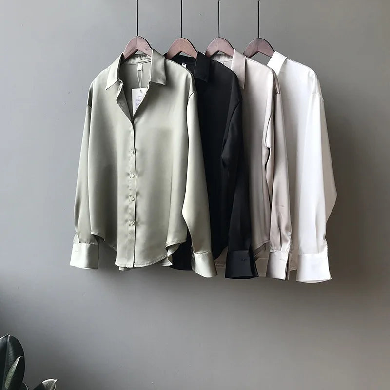 Women's Button Up Satin Silk Shirt