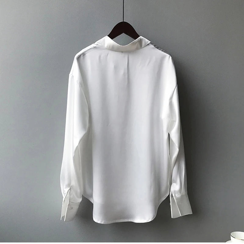 Women's Button Up Satin Silk Shirt