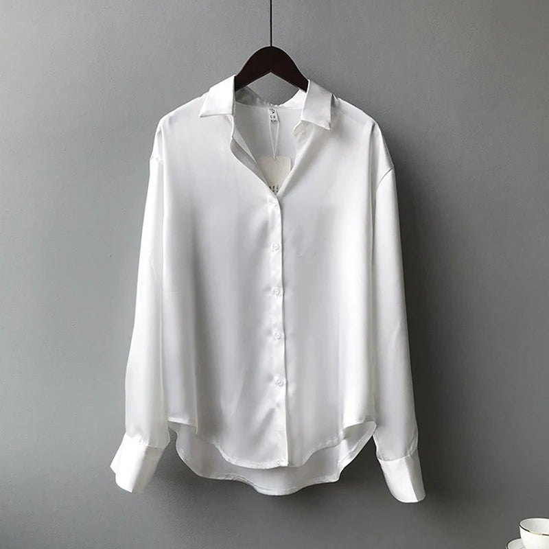 Women's Button Up Satin Silk Shirt