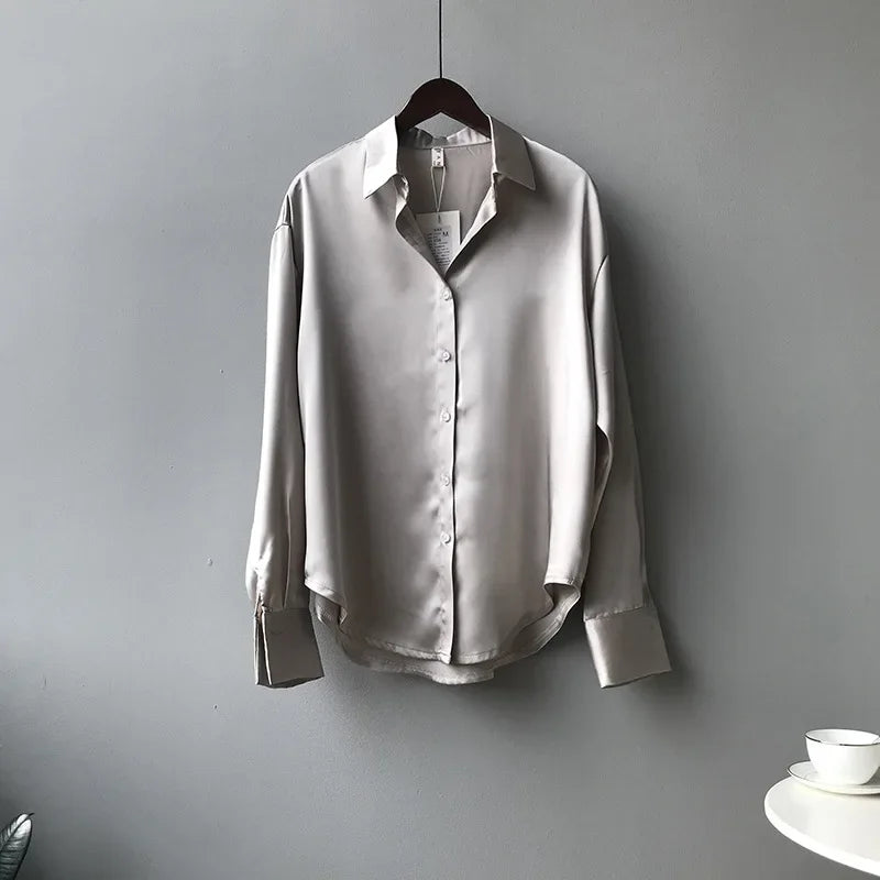 Women's Button Up Satin Silk Shirt