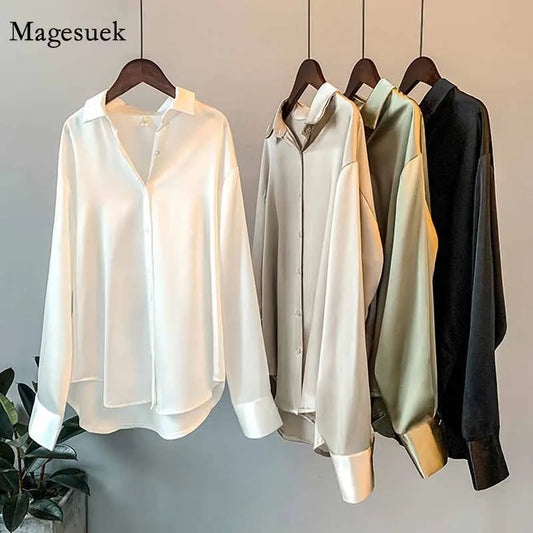Women's Button Up Satin Silk Shirt