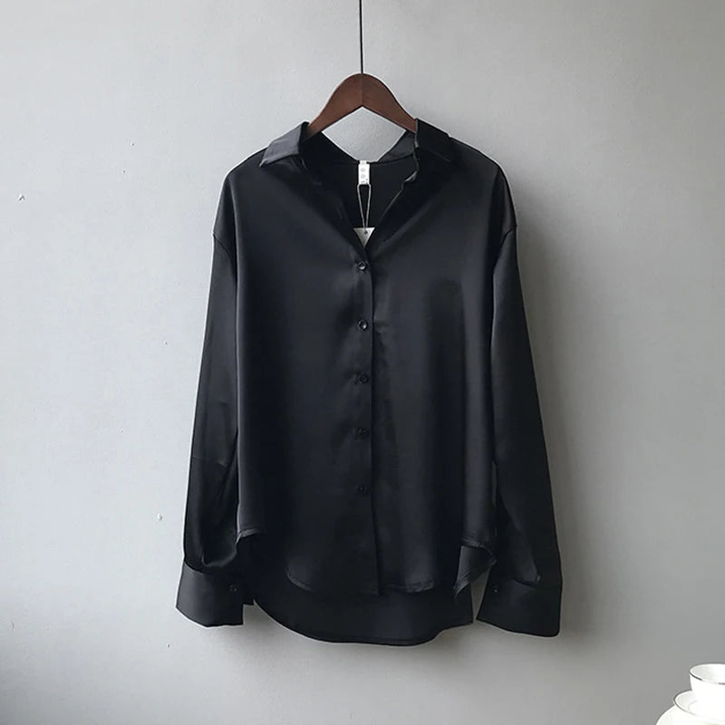 Women's Button Up Satin Silk Shirt